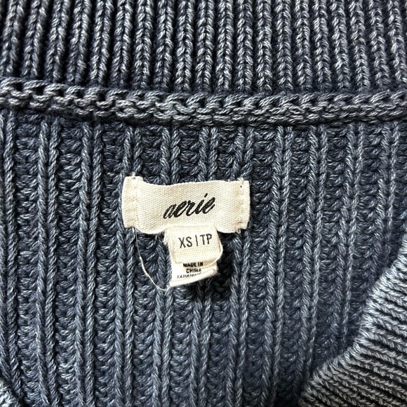AERIE wide v-neck chunky rib oversized sweater 100% cotton coastal blue size XS - Picture 4 of 11